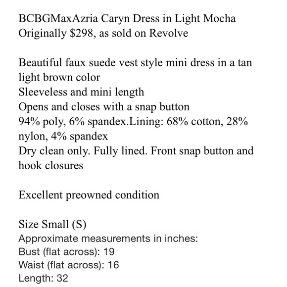 NWT BCBG MaxAzria Faux Suede Wrap Dress-S - Picture 3 of 3